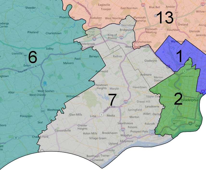 District 7 District 7 consists of Delaware County and parts of Chester and Montgomery Counties.