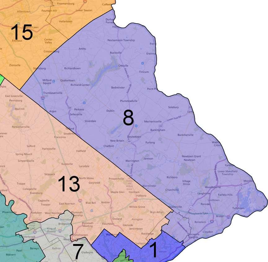 Our proposed District 8 restores portions of northeastern Philadelphia to a district containing the entirety of Bucks County, similar to previous iterations of Pennsylvania's congressional districts