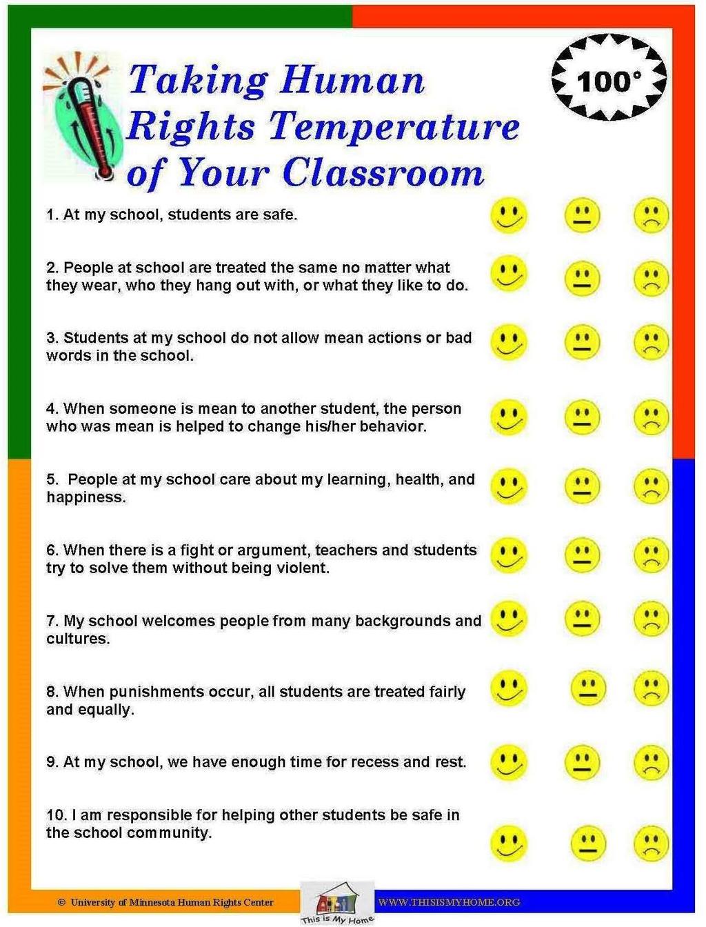Taking the Human Rights Temperature of your Classroom Here is a classroom exercise you