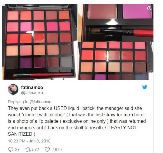 According to @fatinamxo, Ulta managers even taught [employees] how to clean eyeshadow [sic] palettes and let it dry over night [sic] so it can be repackaged and sold the next day. 16.