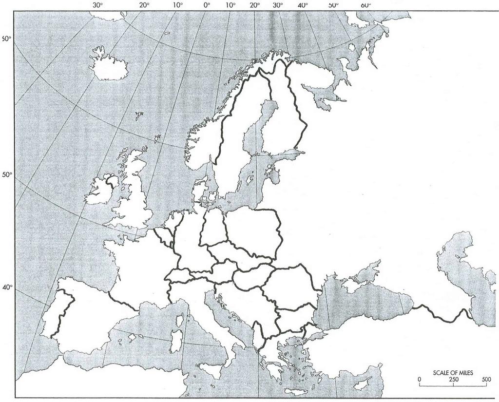 DIVISION IN EUROPE FOLLOW DIRECTIONS PROVIDED TO COMPLETE COLD WAR MAPS BELOW. POST-WAR EUROPE On the map provided, correctly label each of the countries listed below.