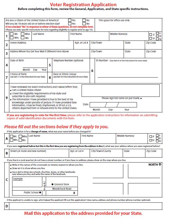 This is a sample federal voter registration application. Please go to www.eac.