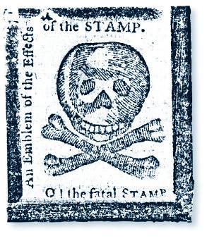 The colonial view of the hated stamp tax is shown by the skull and crossbones on this emblem (above); a royal stamp is pictured at right. The first of Parliament s laws was the Proclamation of 1763.