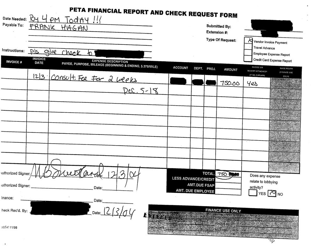 Date Needed Payable To PETA Case FINANCIAL 1:03-cv-02006-EGS Document 460-8 Filed 03/09/09 Page 32 of 34 REPORT AND CHECK REQUEST FORM l cj L4 Todr flflmc a1q-pj Submitted By Extension Type