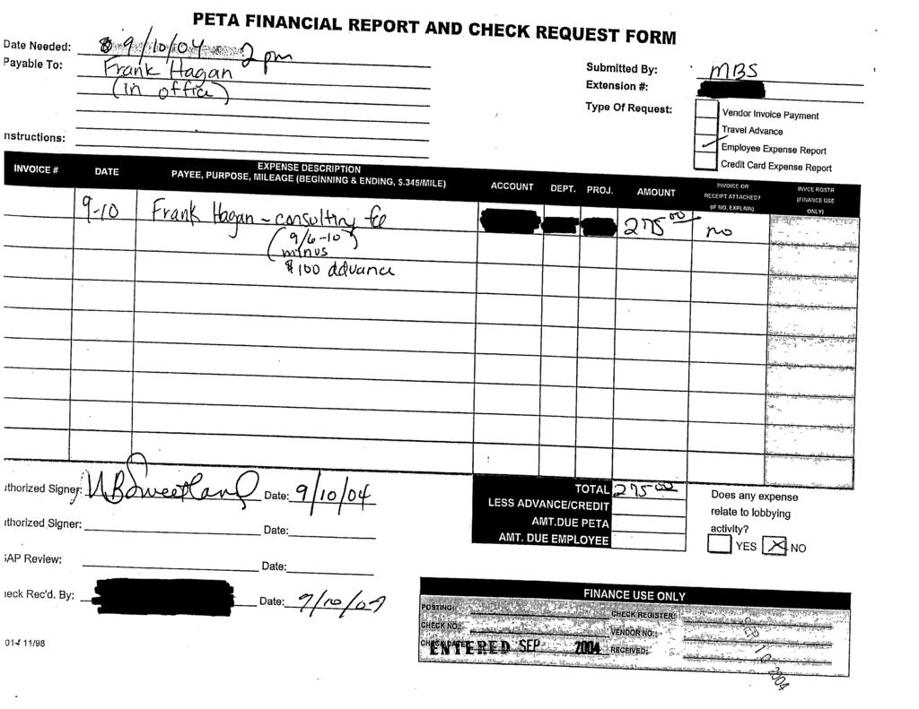 PETACase FINANCIAL 1:03-cv-02006-EGS REPORT Document AND 460-8 CHECK Filed 03/09/09 Page 9 of 34 REQUEST FORM - Date Needecj Payable To flstructjons flstructjoṉ Submitted By EXto Type Of