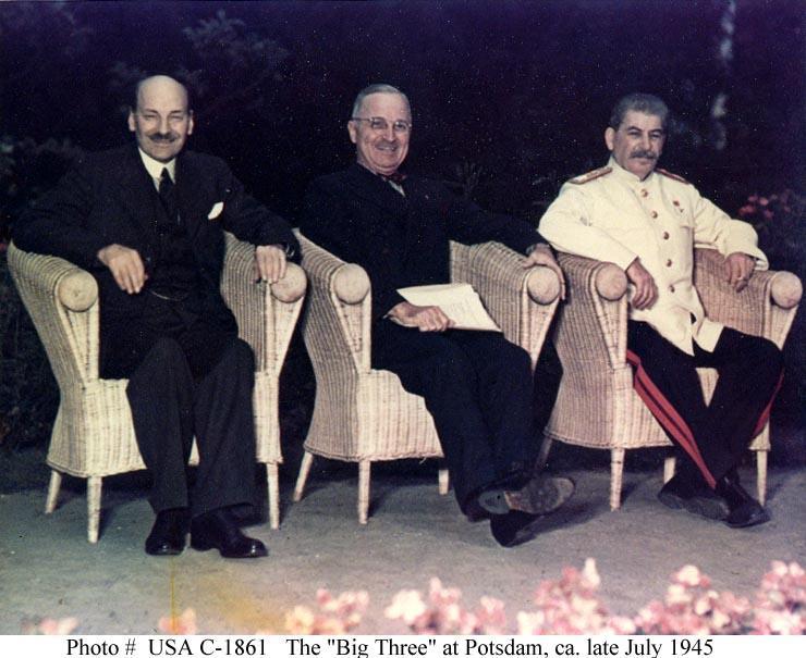 Potsdam Conference July 1945 Final wartime conference Big Three England = Attlee