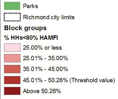 13 RICHMOND NEIGHBORHOOD CONDITIONS: MAP 5 MAP 5 Low Income Households Nearly all Block Groups in North Richmond, Iron Triangle and the Richmond Annex have percentages of low income households that