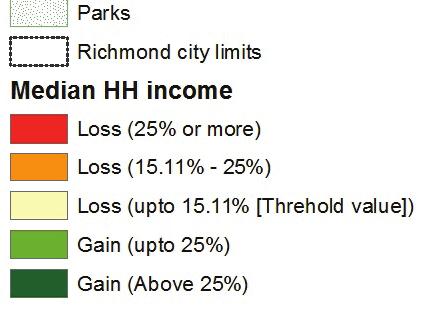 17 RICHMOND NEIGHBORHOOD CONDITIONS: MAP 9 MAP 9 Change in Median Household Income Changes in the