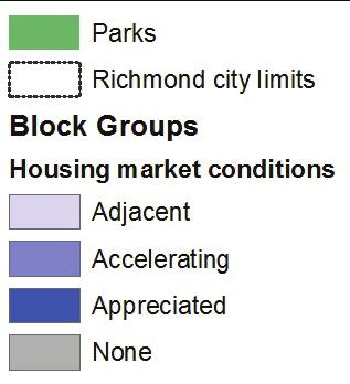 21 RICHMOND STAGES OF GENTRIFICATION: MAP 13 MAP 13 Housing Market Conditions The third component of the assessment is an analysis of housing market conditions.