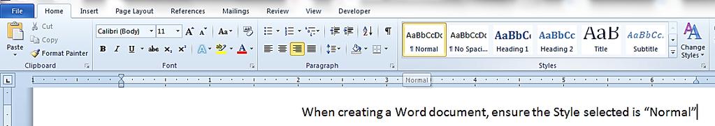 From the Home tab in Word, Under Styles, Select Normal This removes Headings, unusual spacing and