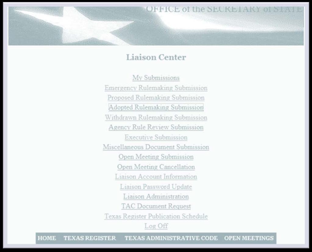 Liaison Center Home Screen Select Withdrawn