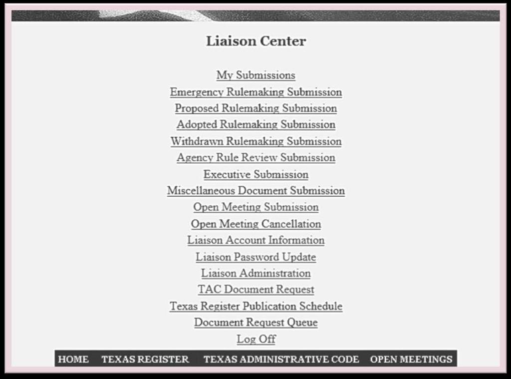 Liaison Center Home Screen Select