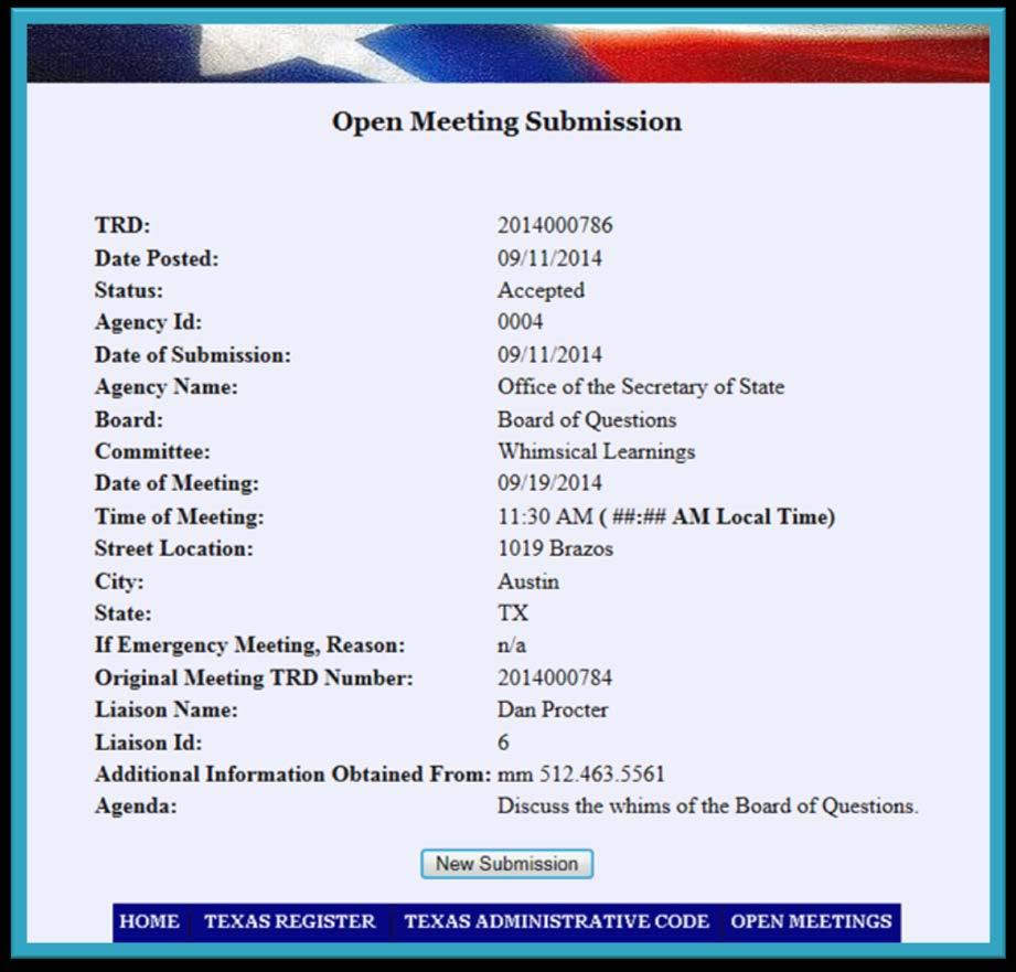 The TRD listed in the summary becomes the new Accepted status meeting Successful The Original