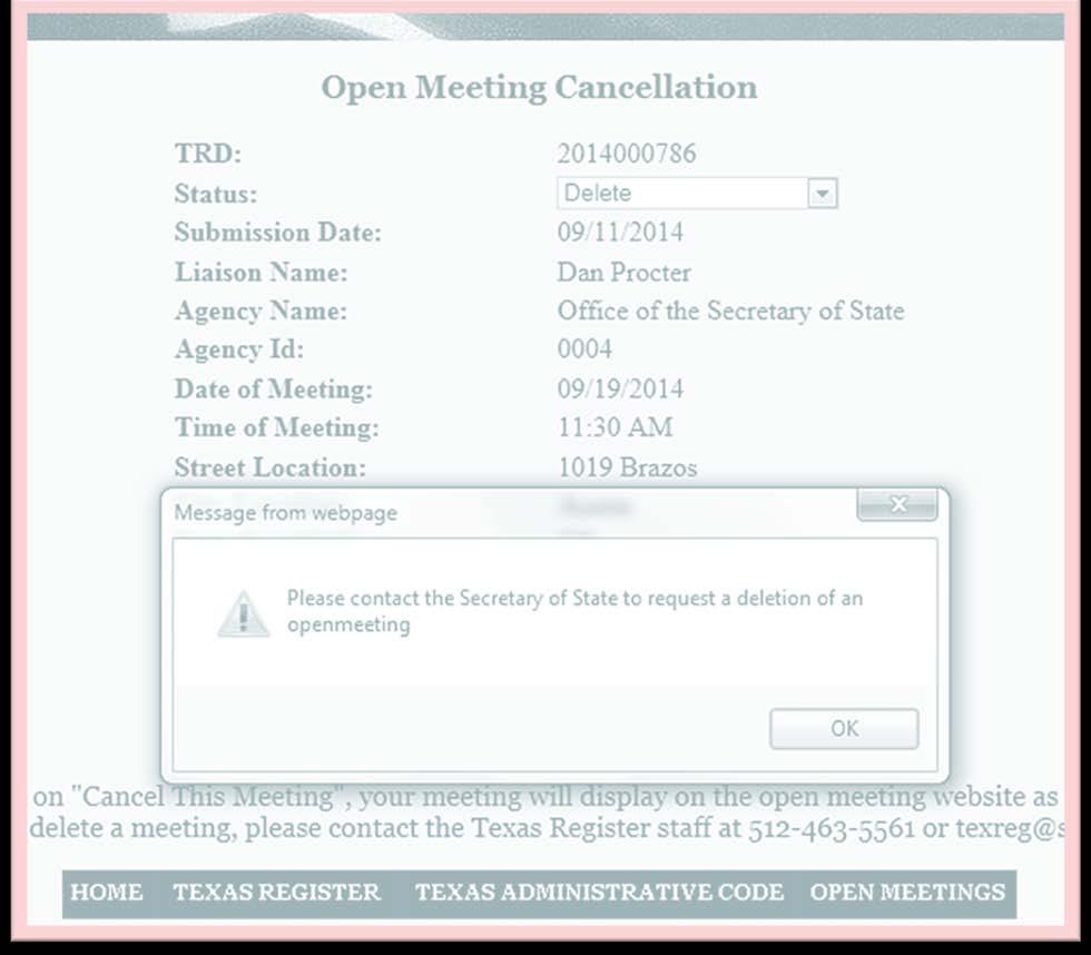 Only way to delete open meetings