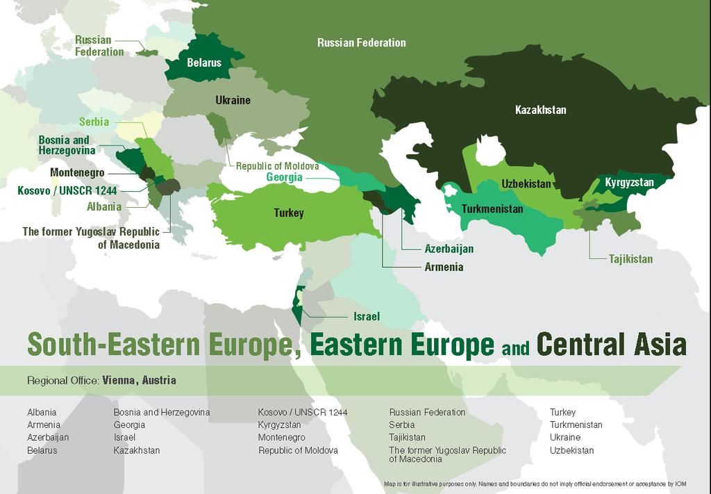 IOM IN SOUTH- EASTERN EUROPE, EASTERN EUROPE AND CENTRAL ASIA IOM active in the region for over 20 years 37 IOM offices in 19 out of the 20 countries and territories