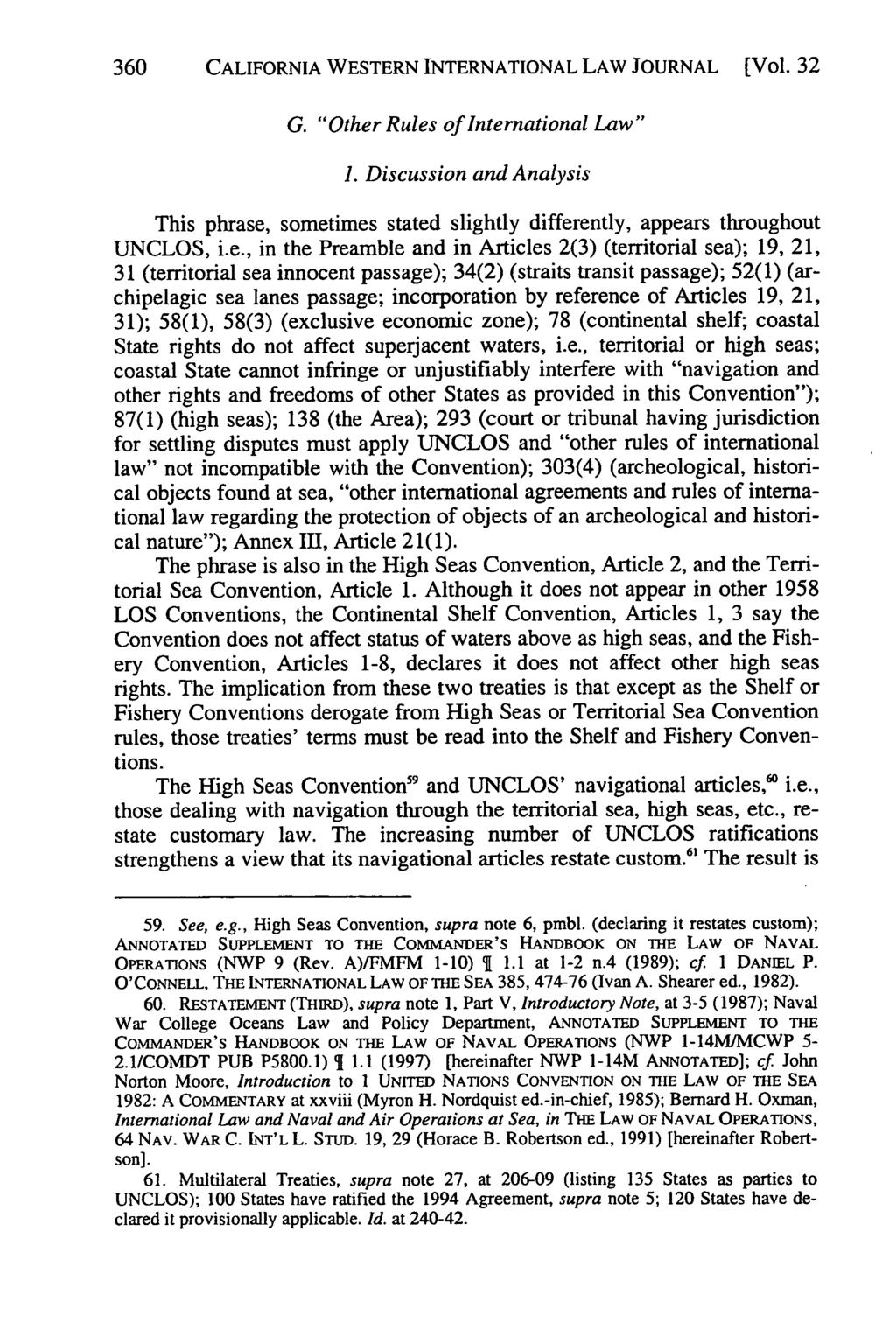 California Western International Law Journal, Vol. 32 [2001], No. 2, Art. 6 360 CALIFORNIA WESTERN INTERNATIONAL LAW JOURNAL [Vol. 32 G. "Other Rules of International Law" 1.