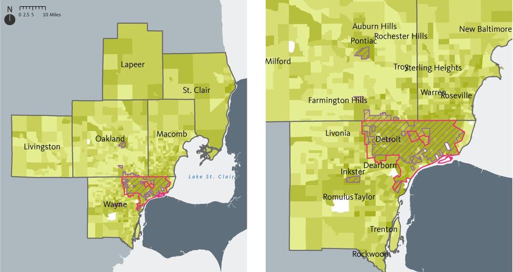 An Equity Profile of the Detroit Region PolicyLink and PERE 34 Economic vitality High unemployment in communities of color Knowing where high-unemployment communities are located can help the region