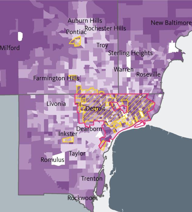 Workers living in the City of Detroit have a mix of short to medium commutes, while workers living in Livingston, Lapeer, St. Clair and Macomb counties spend the most time getting to work.