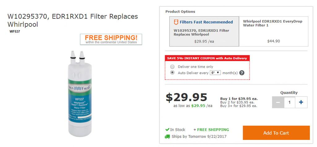 52. When a consumer clicks on the item, however, the consumer is redirected to a page where the infringing Aqua Fresh WF537 filter is sold, as shown here: 53.