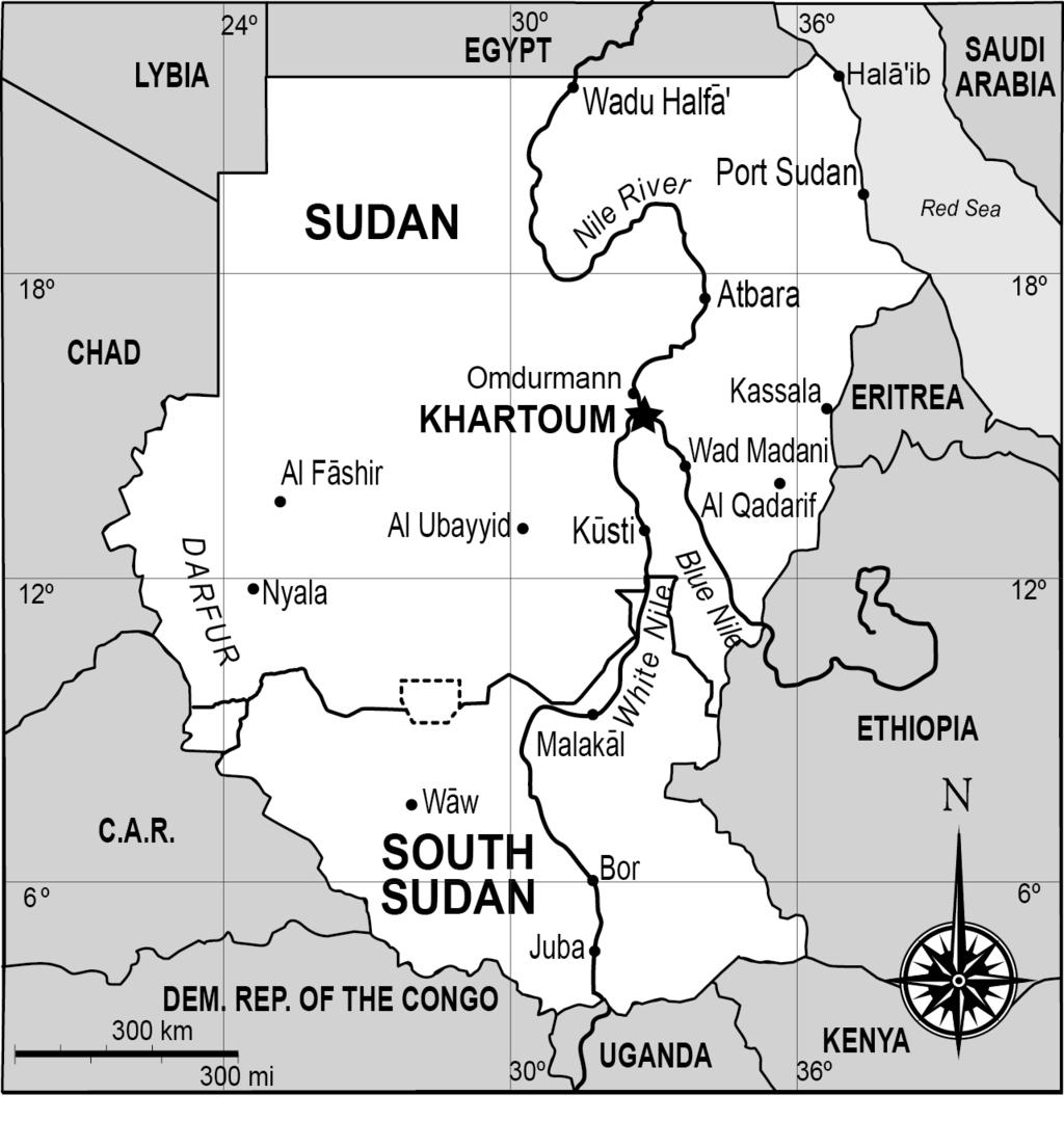 Use information from the map to answer questions 29-31. 29. Which body of water flows north from Khartoum? A. Red Sea B. Blue Nile C. Nile River D. White Nile 30.