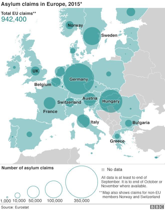 Map 4. Asylum claims (source BBC, eurostat) 4.2.