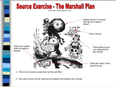 Marshall Plan [1948] 1. European Recovery Program. 2. Created by Secretary of State, George Marshall 3. The U. S. should provide aid to all European nations that need it.
