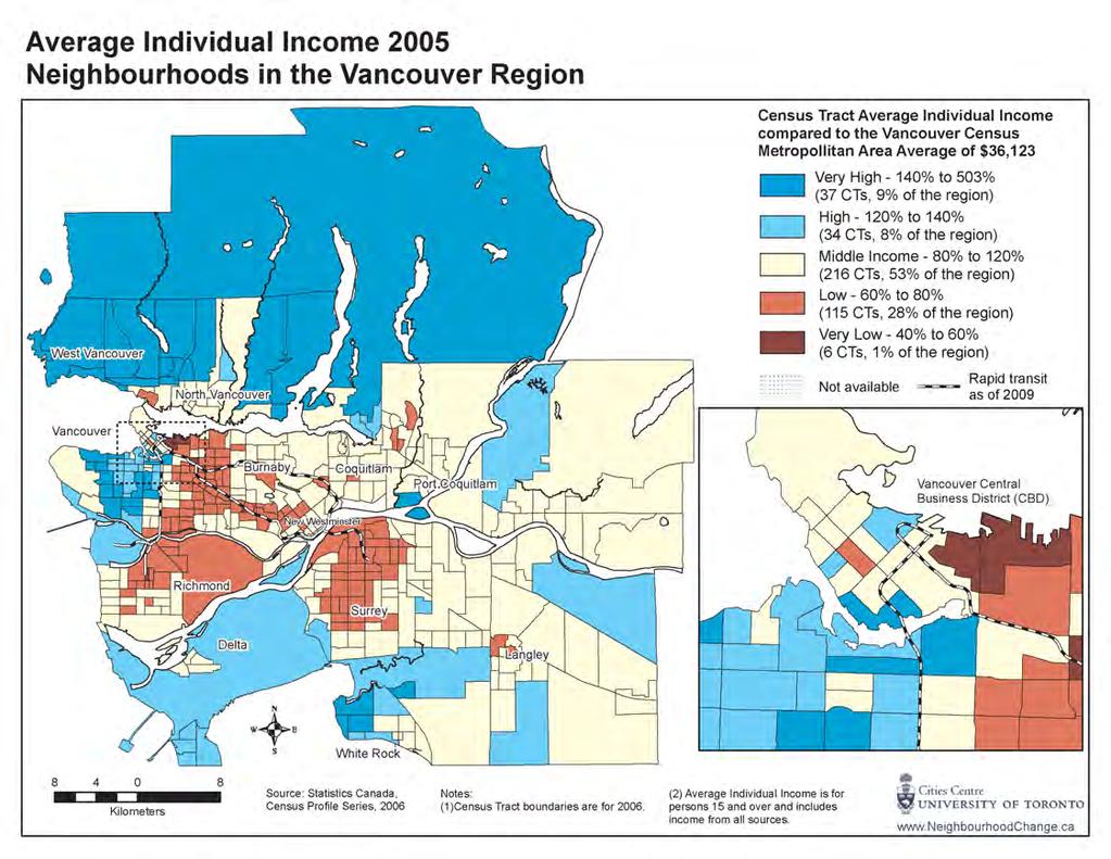 But the middle-income city of the 1970s has gravitated toward a polarised city by the 2000s. By 2005 the share of the middle-income neighbourhoods had fallen to 53% of the region s census tracts.