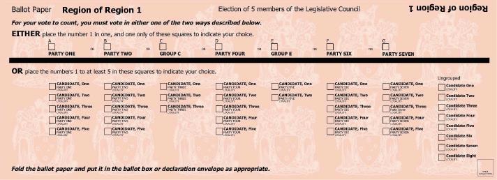 Legislative Council (Upper House) ATL: select exactly one choice; or BTL: number the