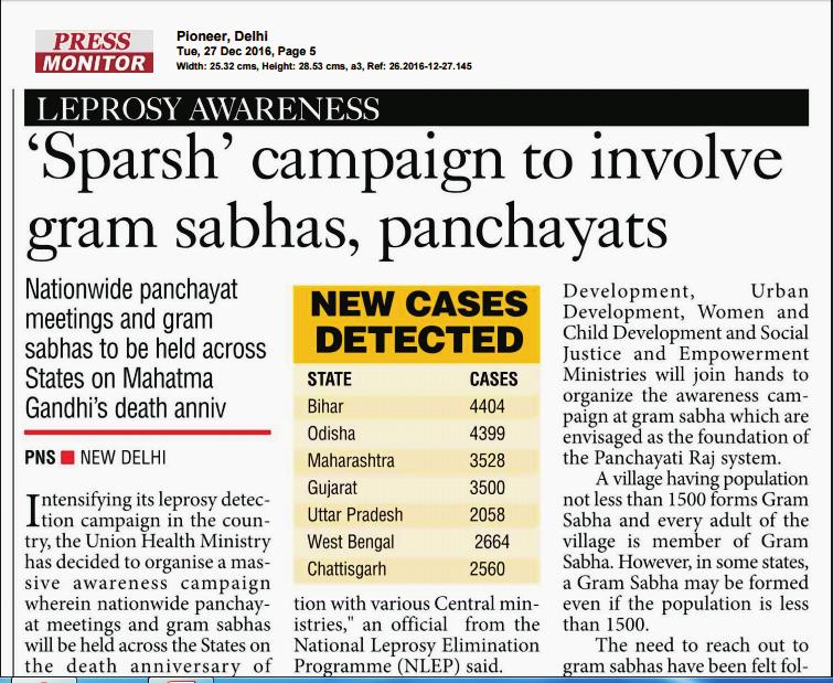 And as a result of it, advance article regarding Sparsh campaign was already published in Pioneer Delhi on 27th Dec, 2016. (Fig.