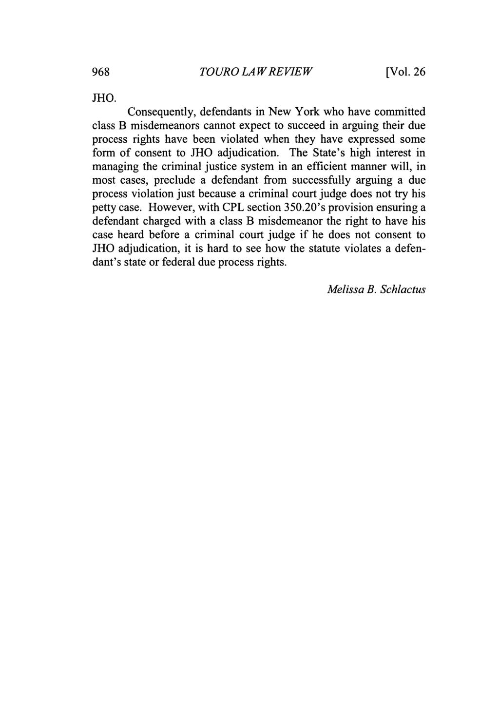 Touro Law Review, Vol. 26 [2010], No. 3, Art. 21 968 TOUROLAWREVIEW [Vol. 26 JHO.