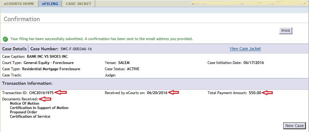 4. Documents Received The user can also select 'View Case Jacket' to review the case jacket.