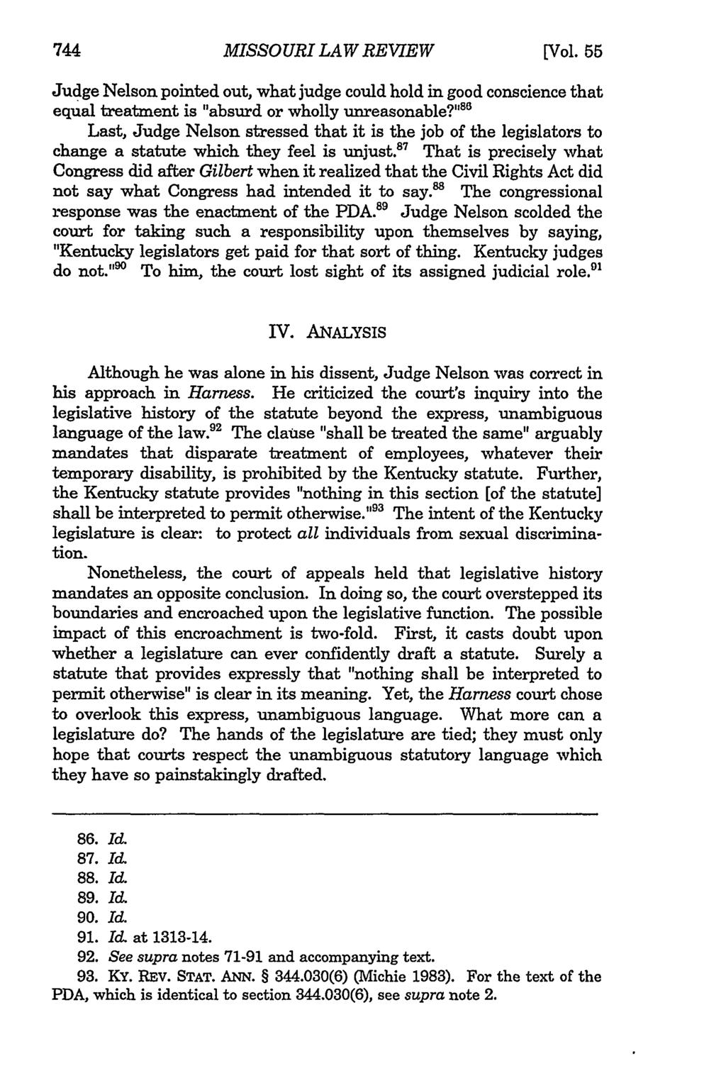 744 Missouri MISSOURI Law Review, Vol. 55, Iss. 3 [1990], Art. 3 LAW REVIEW [Vol.