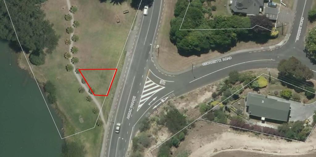 Sign to be at least 10m from the kerb and channel Available area for signs in red Original Sheet Size: Scale: 1:500 Projection: NZGD49 / New Zealand Map Grid Bounds: 2686008.63210652,6139575.