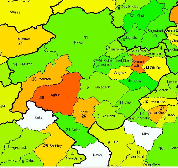 Original Ghazni PS Allocation Ghazni has 55 fewer stations overall than reported last year. The district center, Ghazni, has 40 stations fewer than reported.