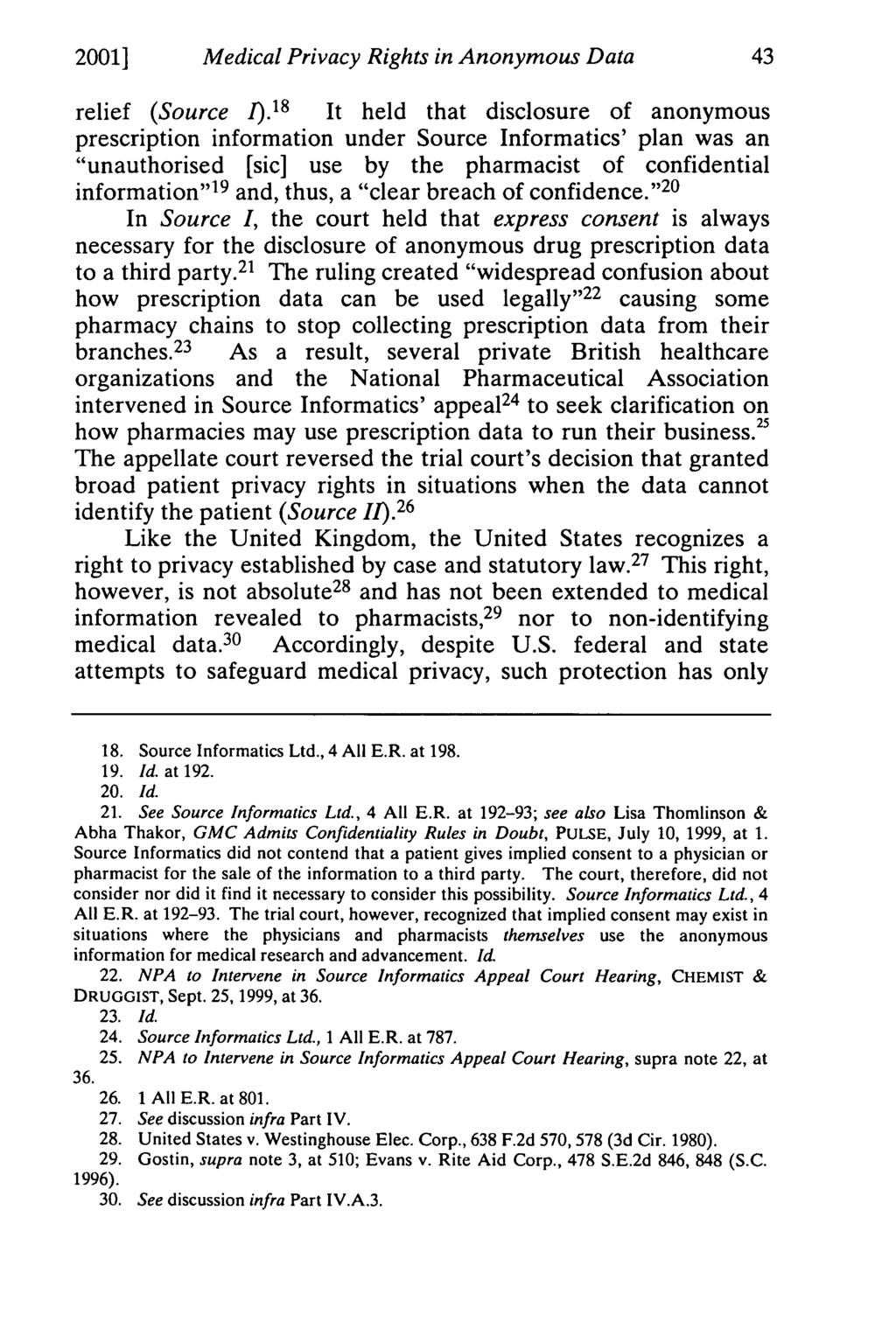 2001] Medical Privacy Rights in Anonymous Data relief (Source ).