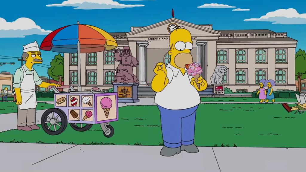 Trumptastic Voyage The Simpsons, 2015 Homer is hired to cheer at a Donald Trump campaign