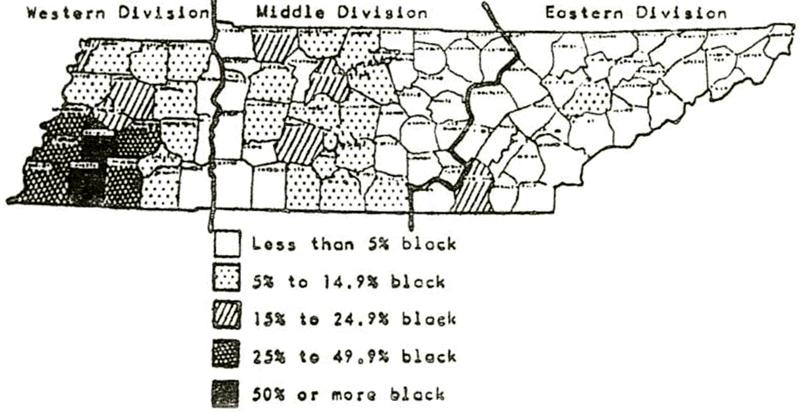 Distribution by Region and Counties While the proportion of blacks in the population continues to grow, blacks are not evenly distributed among the regions and counties of Tennessee.