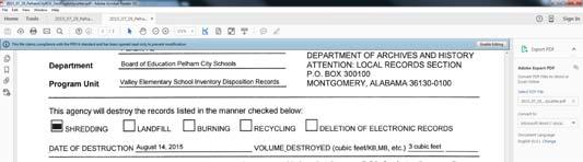 School Superintendent RECOMMENDED RECORDS DESTRUCTION PROCEDURES FOR SCHOOL BOARDS Appoint a system-wide