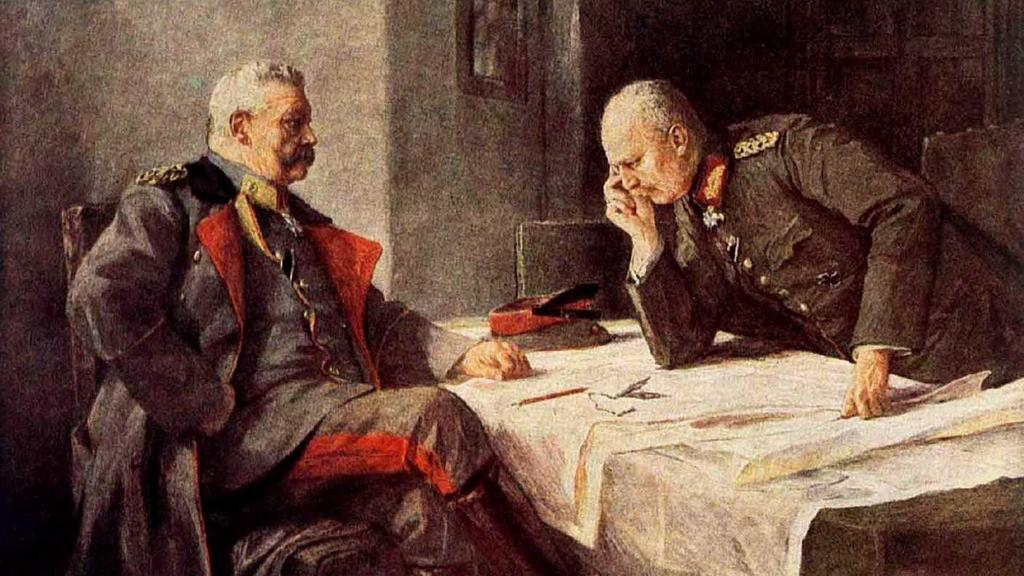 The myths of victory and failure German war leaders Paul von Hindenburg (left) and Erich Ludendorff in a painting by professor Hugo Vogel in 1917. Image from public domain.