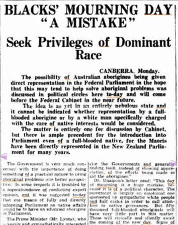 Source 3: David Unaipon, open letter arguing against the Day of Mourning, The Examiner, Tuesday 18 January 1938 Excerpted Transcript of David Unaipon, open letter arguing against the Day of Mourning,