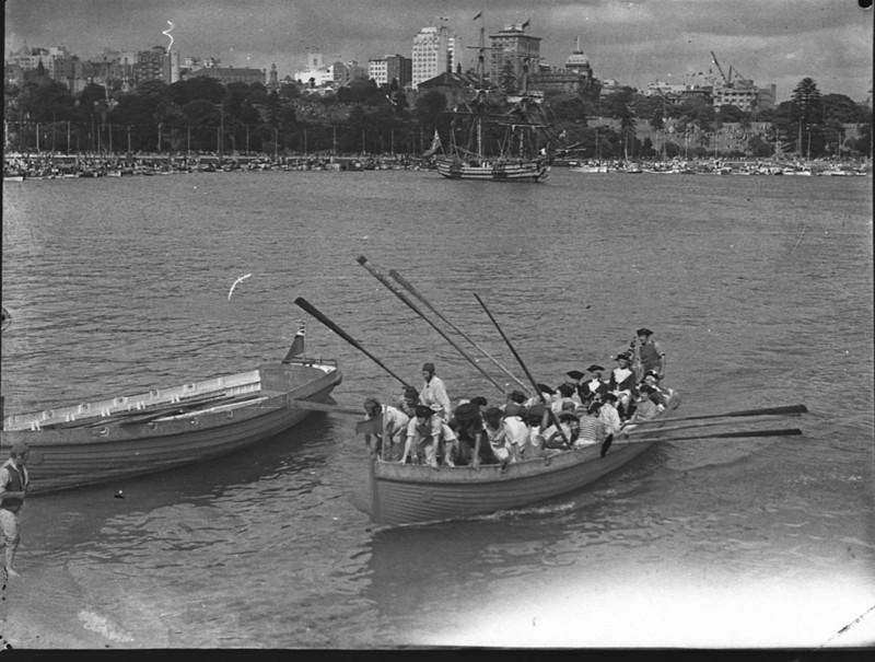 Then the sailors sighted the "Injuns," the party of Aborigines on shore. The landing from the long boats was spectacular. http://www.acmssearch.sl.nsw.