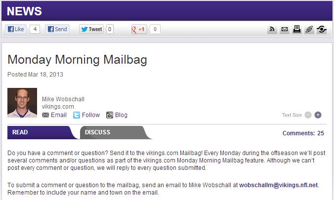 Articles / Blog -Even though the Monday Morning Mailbag does very will with clicks, the numbers say