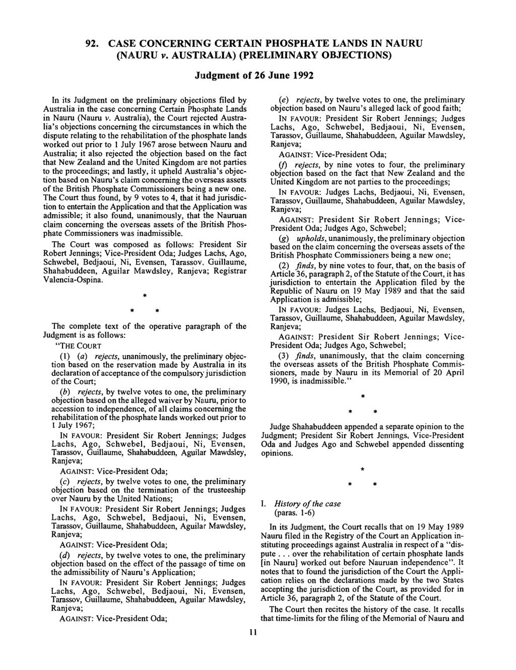 92. CASE CONCERNING CERTAIN PHOSPHATE LANDS IN NAURU (NAURU v.