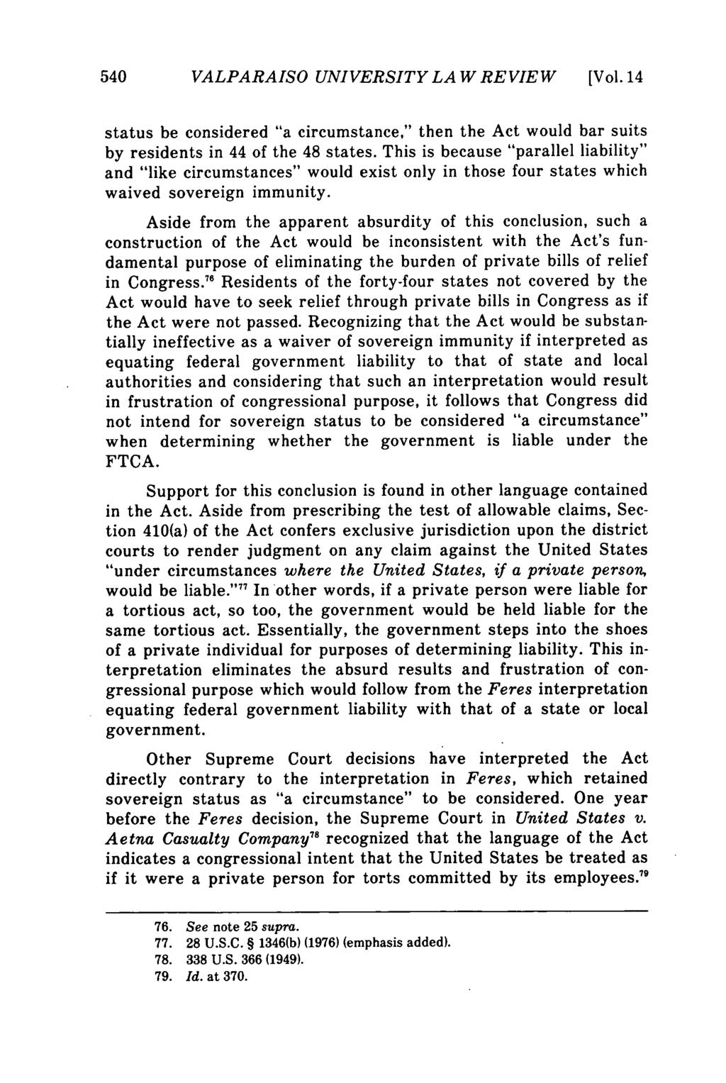 Valparaiso University Law Review, Vol. 14, No. 3 [1980], Art. 5 VALPARAISO UNIVERSITY LA W REVIEW [Vol.