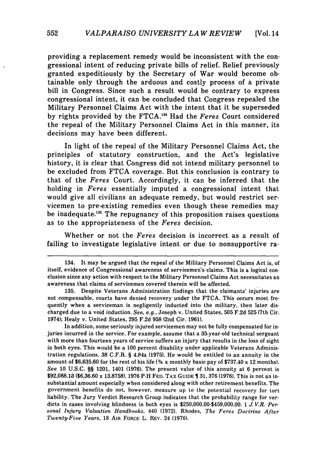 Valparaiso University Law Review, Vol. 14, No. 3 [1980], Art. 5 552 VALPARAISO UNIVERSITYLAWREVIEW [Vol.