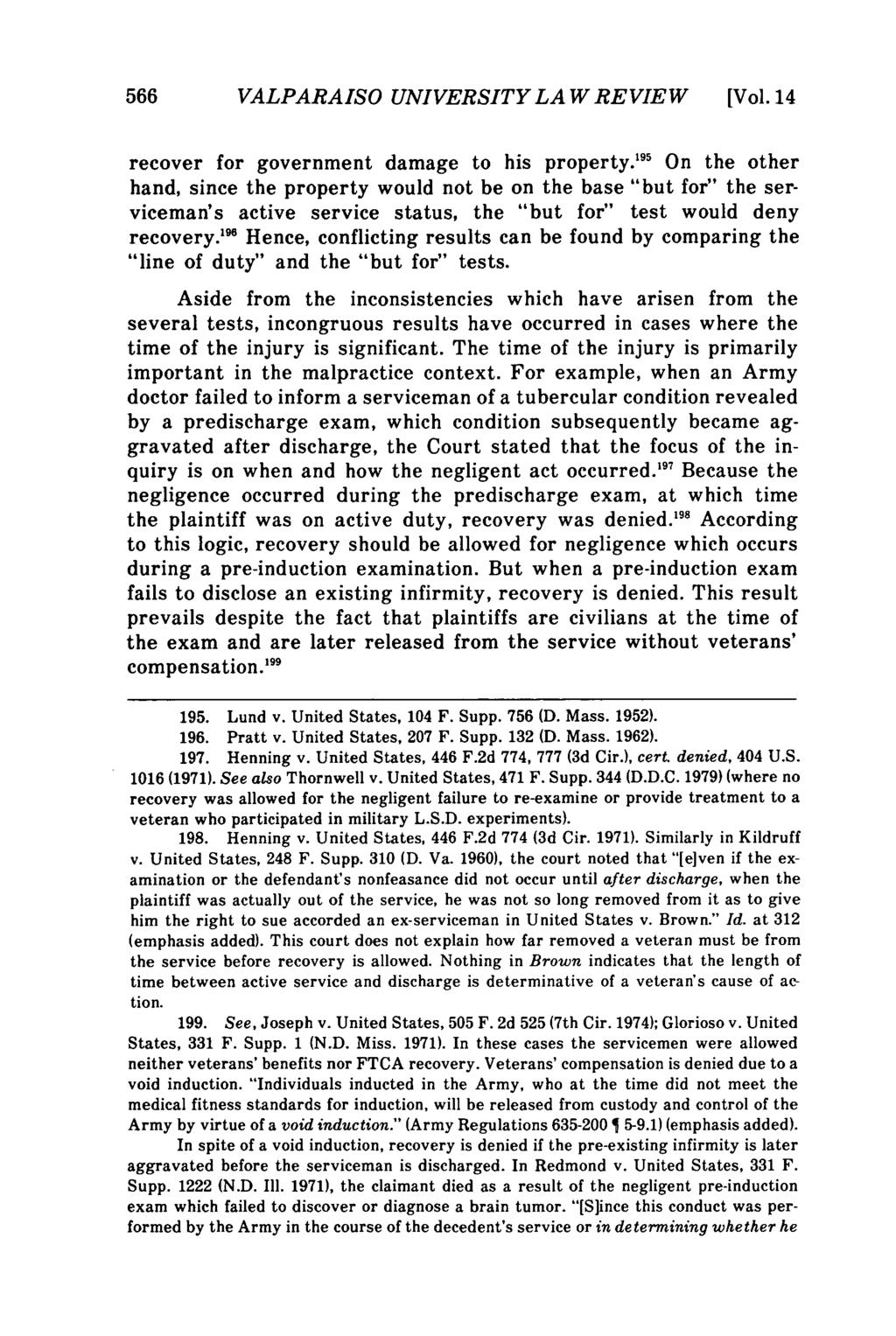 Valparaiso University Law Review, Vol. 14, No. 3 [1980], Art. 5 566 VALPARAISO UNIVERSITYLAWREVIEW [Vol.14 recover for government damage to his property.