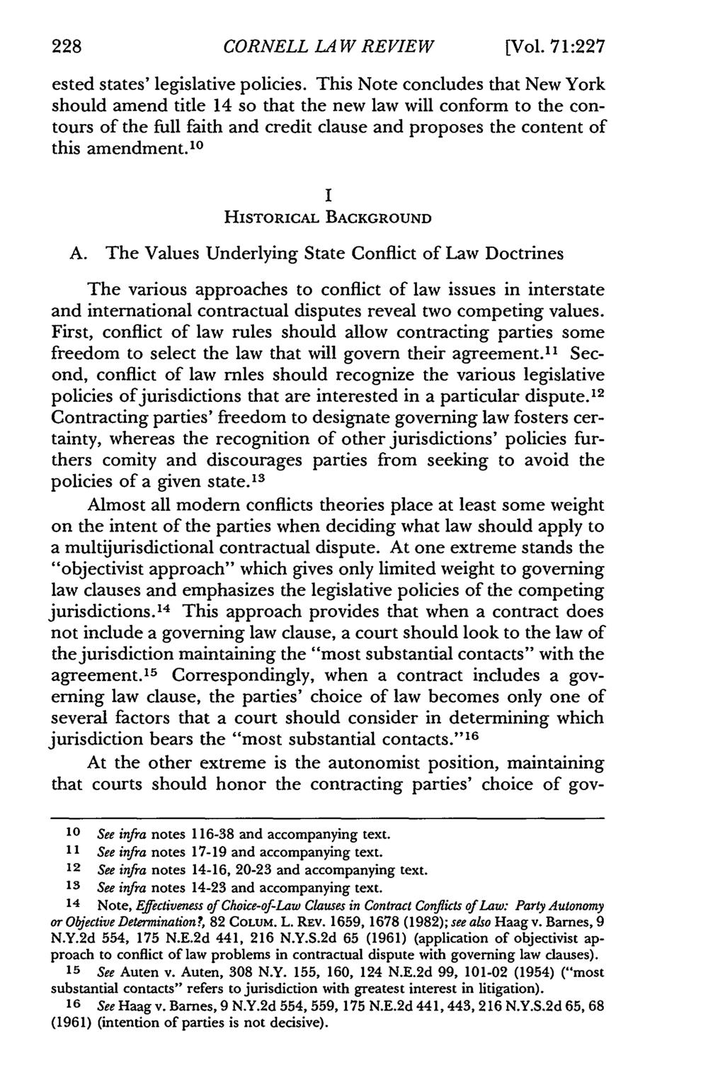 228 CORNELL LA W REVIEW [Vol. 71:227 ested states' legislative policies.