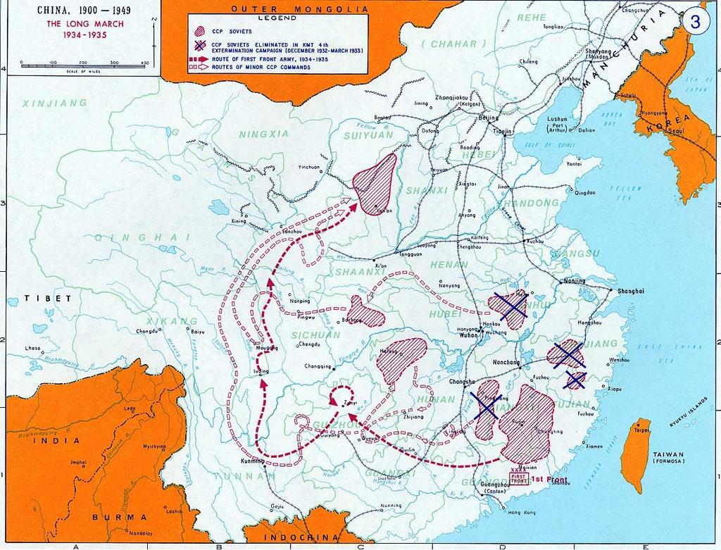 8.) The Long March: 1934-1935 Causes What happened? Effects Growth of Jiangxi Base Area After the Shanghai Massacre, many Communists regrouped in rural areas.