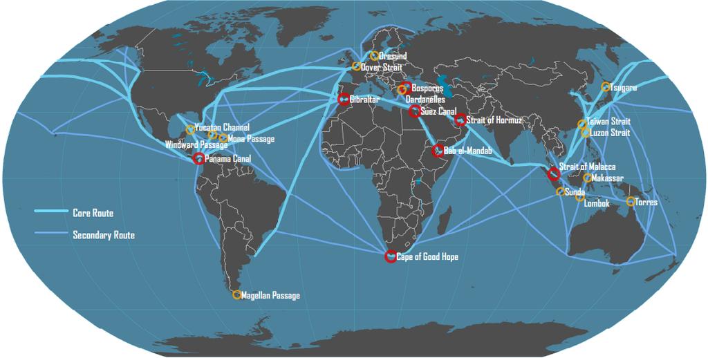 Figure 4.6: Maritime Shipping Routes Source: Dr.Jean-Paul Rodrigue, Department of Global Studies & Geography, Hofstra University.