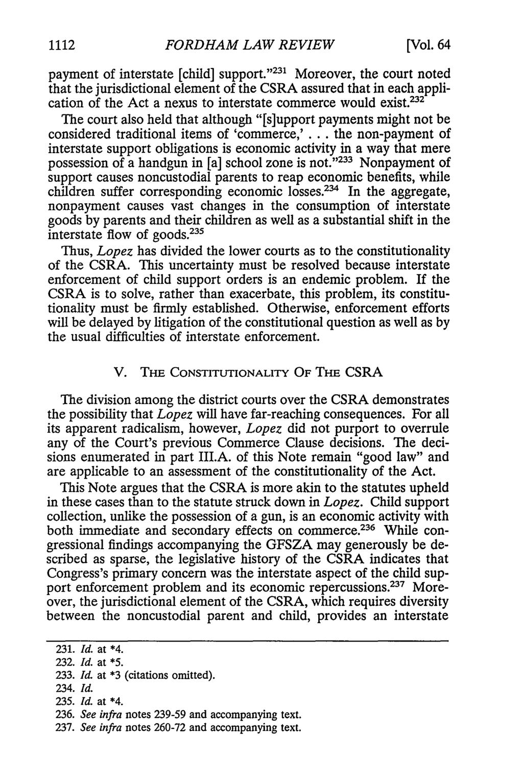 1112 FORDHAM LAW REVIEW payment of interstate [child] support.